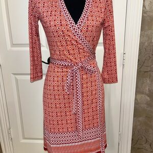 Geometric Red Wrap Dress